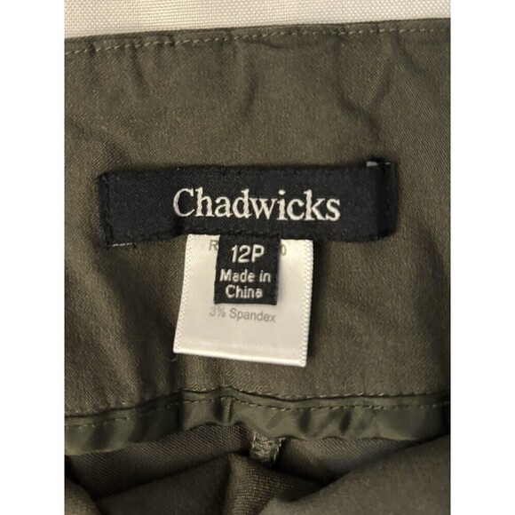 CHADWICKS Olive Green Pull On Pants Women 12 Petite Straight Leg Ankle Stretch - Picture 2 of 10
